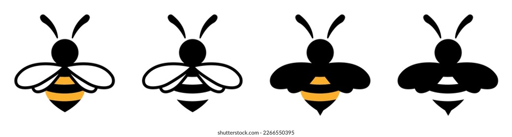 Bee logo. Set of signs bees. Silhouettes insects. Vector illustration.