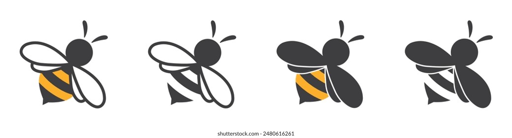 Logo de Bee. Conjunto de señales de abejas. Siluetas de insectos. Ilustración vectorial.