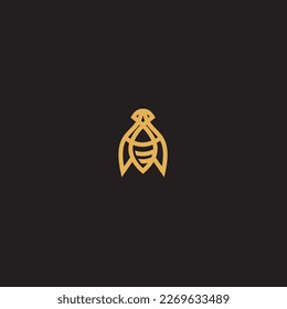 bee Logo, shaped with lines forming a flying bee into the design, creating a bee logo in gold color.