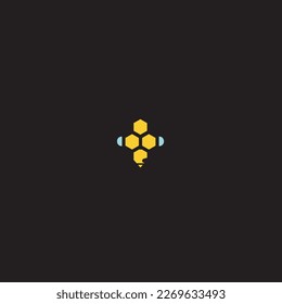 logotipo de abejas, en forma de líneas que forman una abeja voladora en el diseño, creando un logotipo de abejas de color dorado.