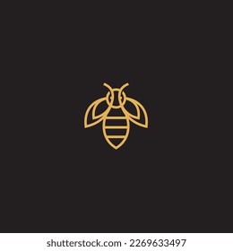 logotipo de abejas, en forma de líneas que forman una abeja voladora en el diseño, creando un logotipo de abejas de color dorado.