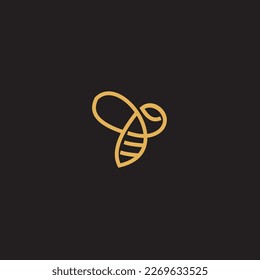 bee Logo, shaped with lines forming a flying bee into the design, creating a bee logo in gold color.