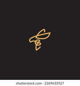 bee Logo, shaped with lines forming a flying bee into the design, creating a bee logo in gold color.