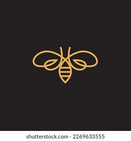 logotipo de abejas, en forma de líneas que forman una abeja voladora en el diseño, creando un logotipo de abejas de color dorado.