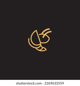 logotipo de abejas, en forma de líneas que forman una abeja voladora en el diseño, creando un logotipo de abejas de color dorado.