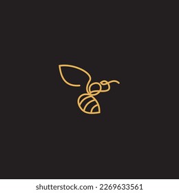 logotipo de abejas, en forma de líneas que forman una abeja voladora en el diseño, creando un logotipo de abejas de color dorado.