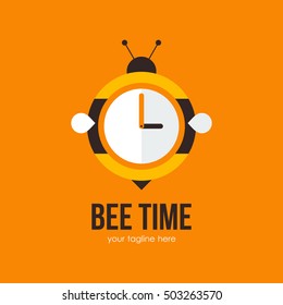 BEE LOGO TEMPLATE EMBLEM ORANGE TIME CLOCK