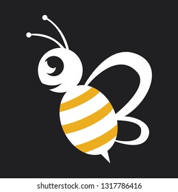 Bee Logo Template vector icon illustration design - Vector black background with white and yellow colour