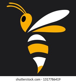 Bee Logo Template vector icon illustration design - Vector black background with white and yellow colour