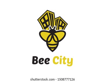 Bee Logo Template vector icon illustration design, Hive Logotype concept,