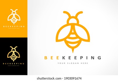 Bee logo vector. Beekeeping design. Insect illustration.