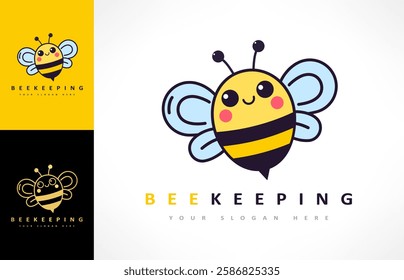 Bee logo vector. Beekeeping design. Insect illustration.
