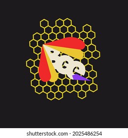 bee logo vector with dark themed hive in flat style