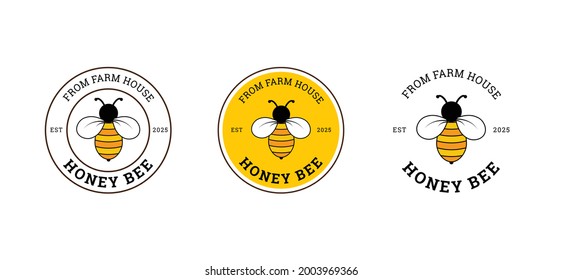 Bee logo vector, honey Bee logo.
Honey bee round stamp line logo