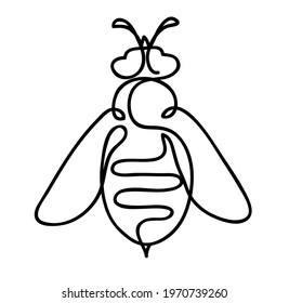Bee logo vector icon. Bumblebee black and white outline monoline disign. Business concept. Continuous line drawing vector illustration