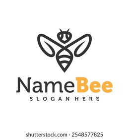 Ilustración vectorial del logotipo de la abeja. Plantilla de concepto de diseño de logotipo de abeja de miel