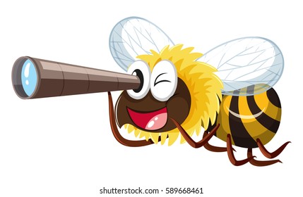 Bee looking through telescope illustration
