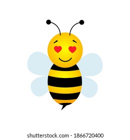 Bee in love. Cute animal character with hearts eyes. Valentine’s Day concept. Vector illustration isolated on white