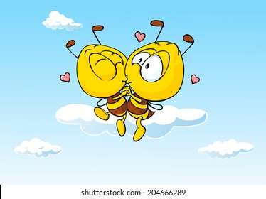  bee in love kissing - cute illustration