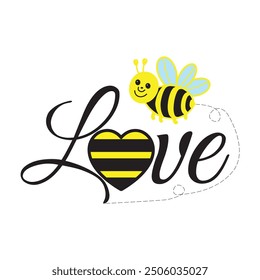 Bee Love Typography Design, Bee Clipart Design,  Anthophila isolated, ‎Honey Bee Illustration, Cute Bee Graphics 
