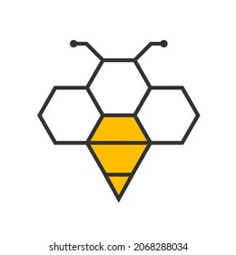 Bee. Low polygon linear illustration. Geometric linear bee