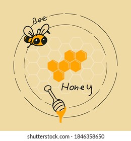 Bee making honey and propolis. Vector illustration. Banner Design.