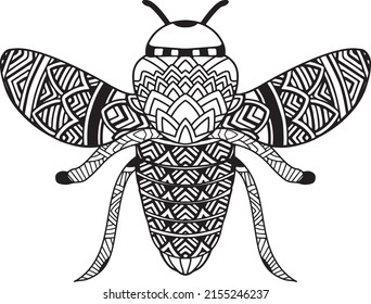 Bee mandala coloring page for adults.
