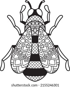 Bee mandala coloring page for adults.
