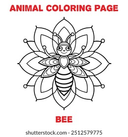 Bee mandala coloring page for adults.