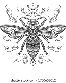 bee mandala coloring page. t-shirt print.