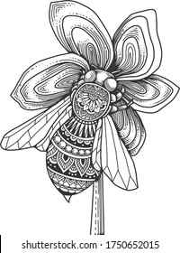 bee mandala coloring page. t-shirt print.
