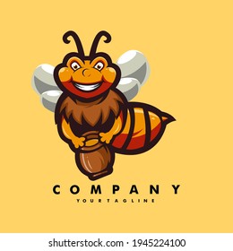 Bee mascot cartoon logo character design illustration vector