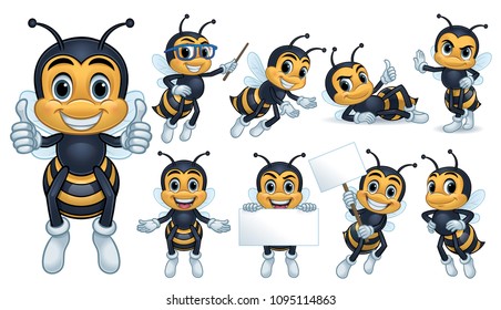 Bee Mascot Character With 9 Poses