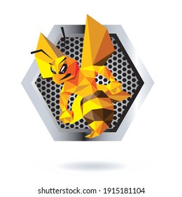 Bee Mascot Design with Hexagon