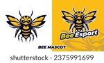 Bee mascot esport illustration, hornet bee mascot logo illustration, flying bee icon, honey bee logo