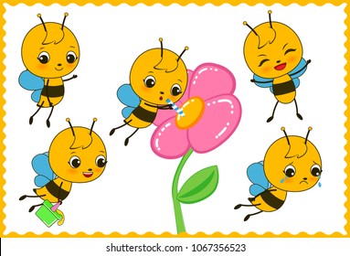 Bee mascot for kindergarten, in different positions. 