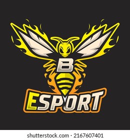 Bee Mascot Letter B Logo Design Template, Wasp Icon Vector, Buzz Logo, Sting Icon, Bee Logo Gamer