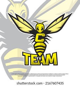 Bee Mascot Letter C Logo Design Template, Wasp Icon Vector, Buzz Logo, Sting Icon, Bee Logo Gamer