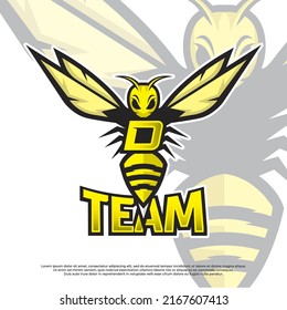 Bee Mascot Letter D Logo Design Template, Wasp Icon Vector, Buzz Logo, Sting Icon, Bee Logo Gamer