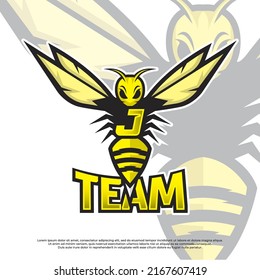 Bee Mascot Letter J Logo Design Template, Wasp Icon Vector, Buzz Logo, Sting Icon, Bee Logo Gamer