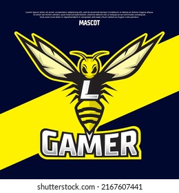 Bee Mascot Letter L Logo Design Template, Wasp Icon Vector, Buzz Logo, Sting Icon, Bee Logo Gamer