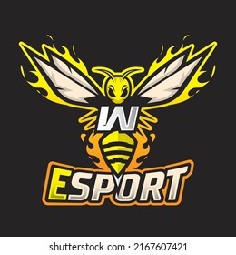 Bee Mascot Letter W Logo Design Template, Wasp Icon Vector, Buzz Logo, Sting Icon, Bee Logo Gamer