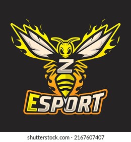 Bee Mascot Letter Z Logo Design Template, Wasp Icon Vector, Buzz Logo, Sting Icon, Bee Logo Gamer