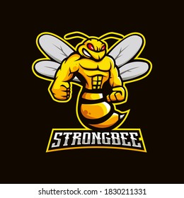 Bee mascot logo design vector with modern illustration concept style for badge, emblem and t shirt printing. Strong bee illustration for sport and e-sport team