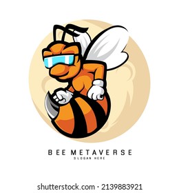 Bee mascot logo design vector with modern illustration concept style for badge, emblem and t shirt printing. Bees metaverse with moon background