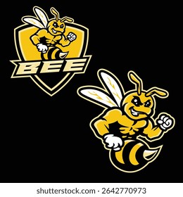 Logotipo de esporte de mascote de abelhas na ilustração vetorial