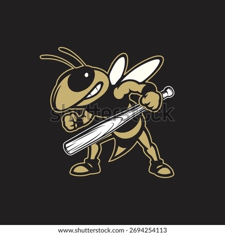 Bee Mascot Wasp Holding a Baseball Bat Ready