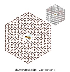 Bee in the Maze. Help the bee find its way out of the challenging maze in the center of the illustration.