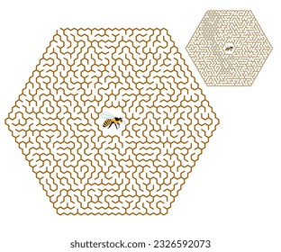 Bee in the Maze. Help the bee find its way out of the challenging maze in the center of the illustration.