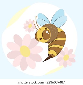 Biene auf einer Wiese mit Blumen zur Illustration
